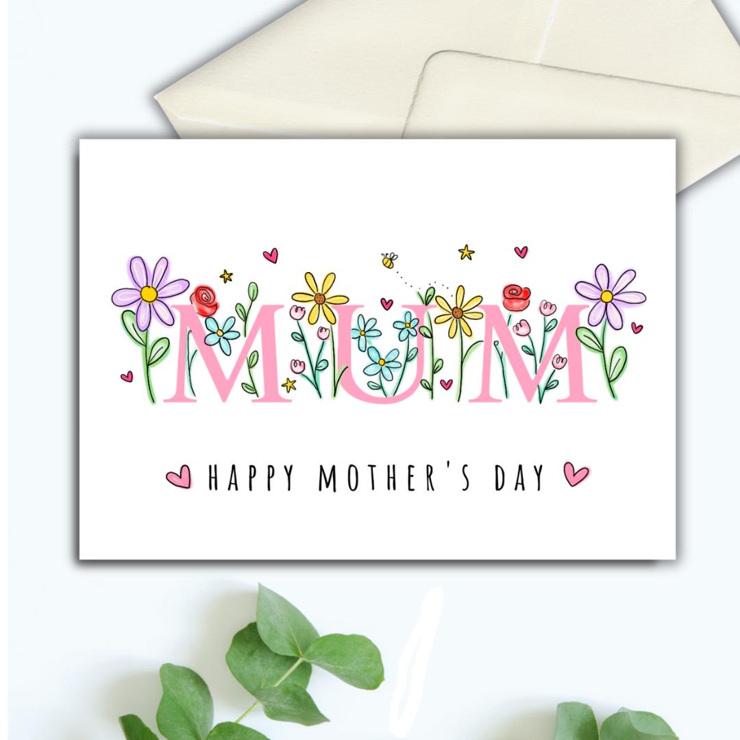 floral mother's day card, mothering Sunday, flower mother's day card, card for mum